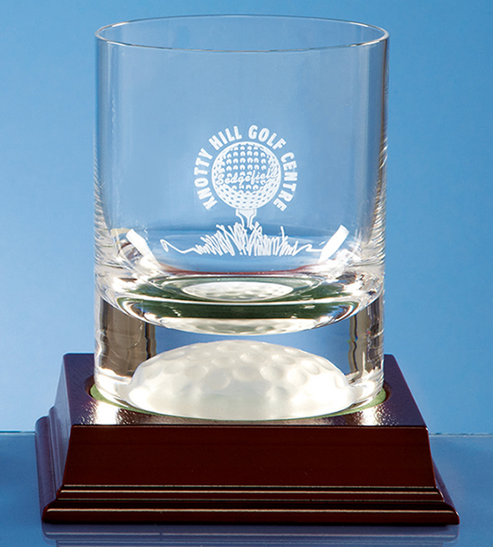 Large image for 10oz Handmade Golf Ball Base Whisky Tumbler on a Wood Base